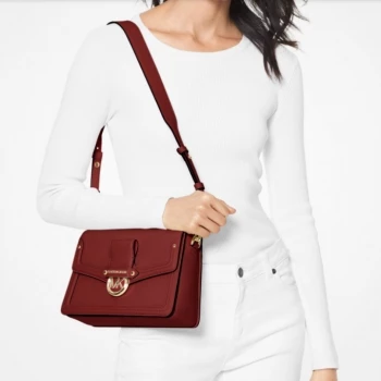 Michael Kors Bright Red Jessie Pebbled Leather Shoulder Bag