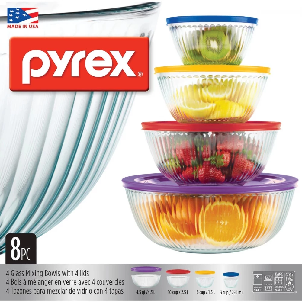 Pyrex 8-piece Glass Sculpted Mixing Bowls 
