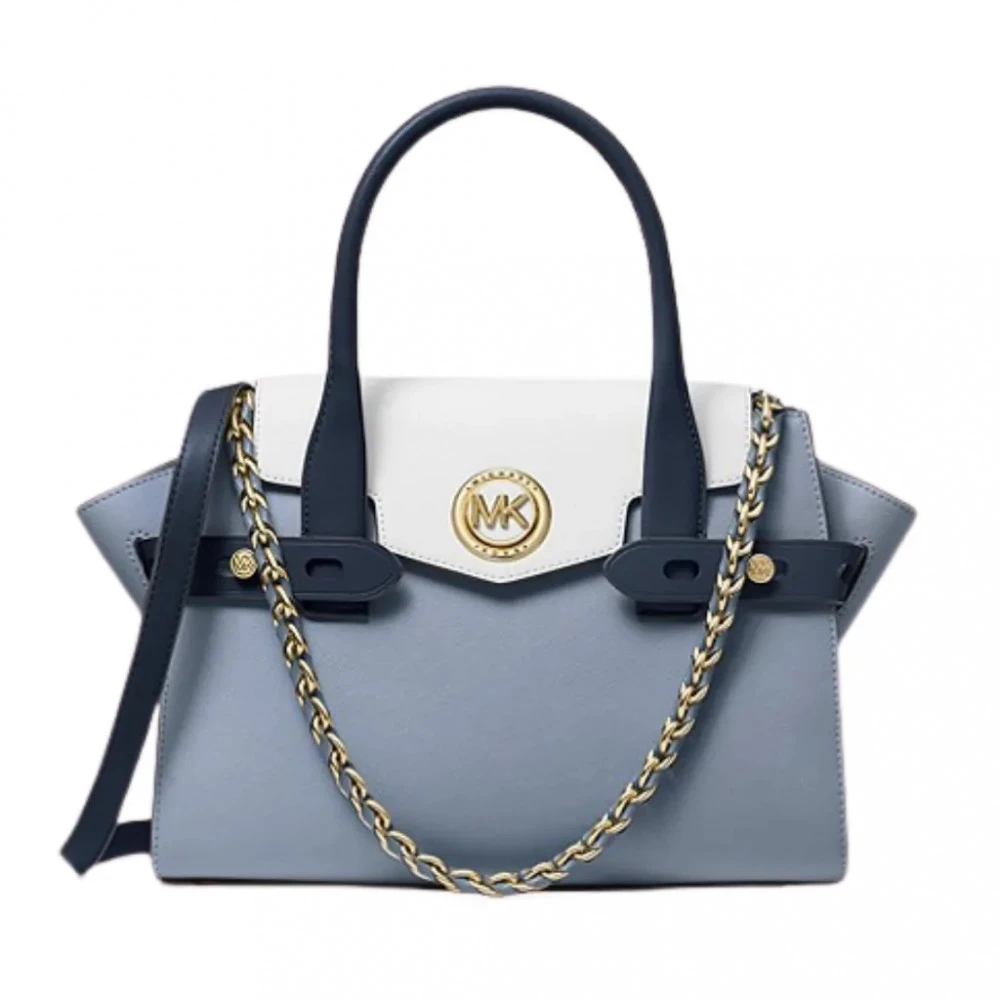 Michael Kors Carmen Small Saffiano Leather Belted Satchel - Blue White