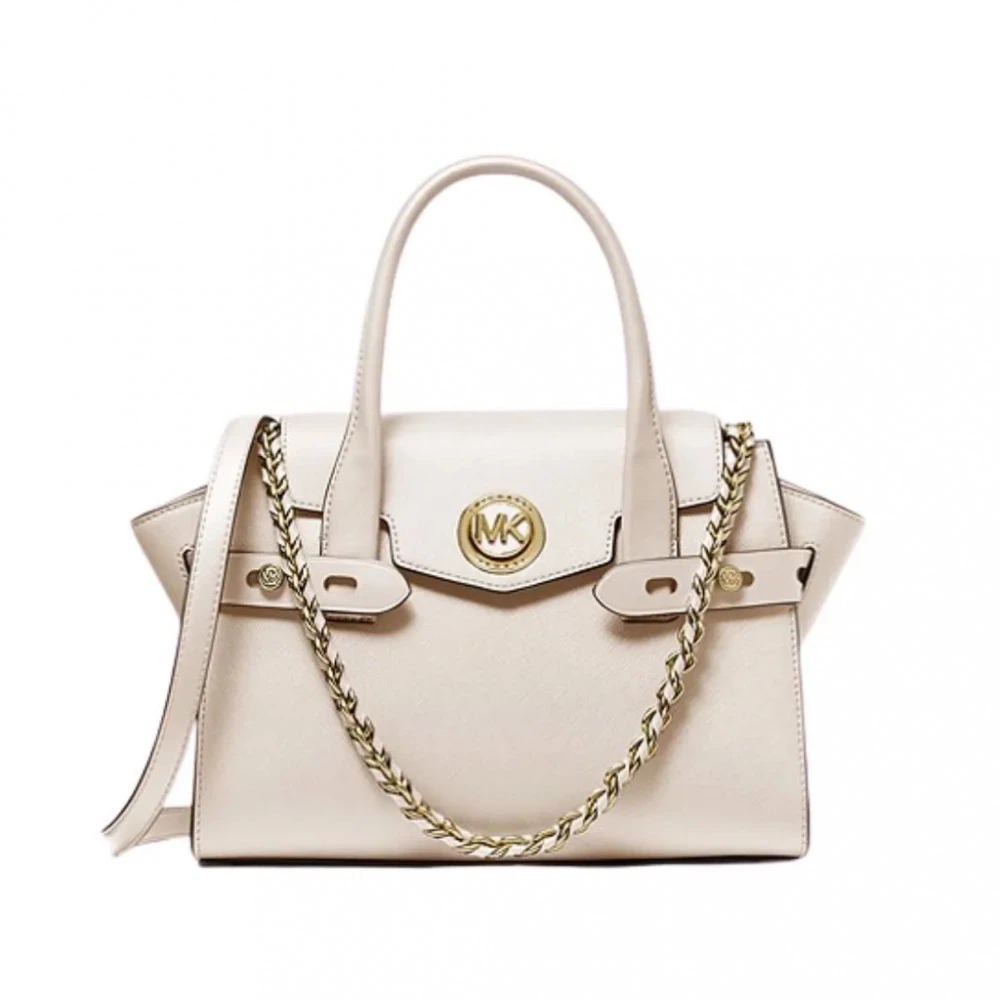Michael Kors Carmen Small Saffiano Leather Belted Satchel - White