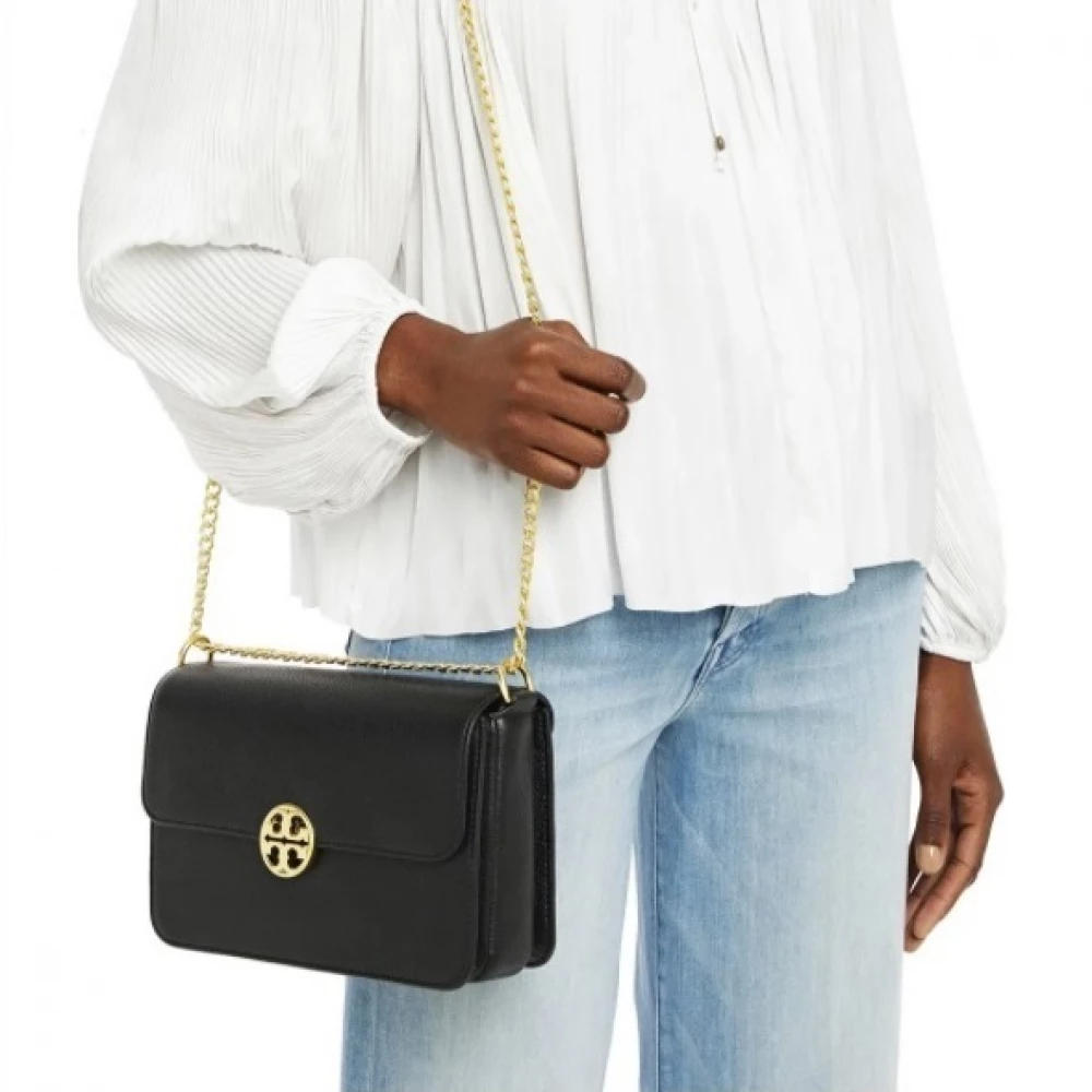 Tory Burch Chelsea Convertible Textured-Leather Shoulder Bag - Black