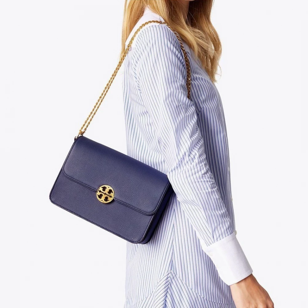 Tory Burch Chelsea Convertible Textured-Leather Shoulder Bag - Blue