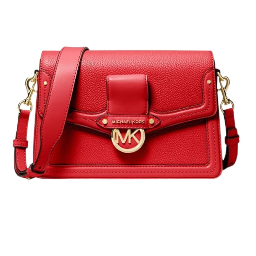Michael Kors Jessie Medium Pebbled Leather Shoulder Bag - Red