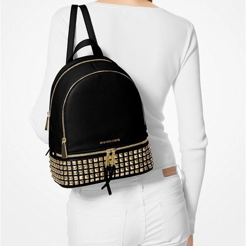 Michael Kors Rhea Medium Studded Pebbled Leather Backpack Black